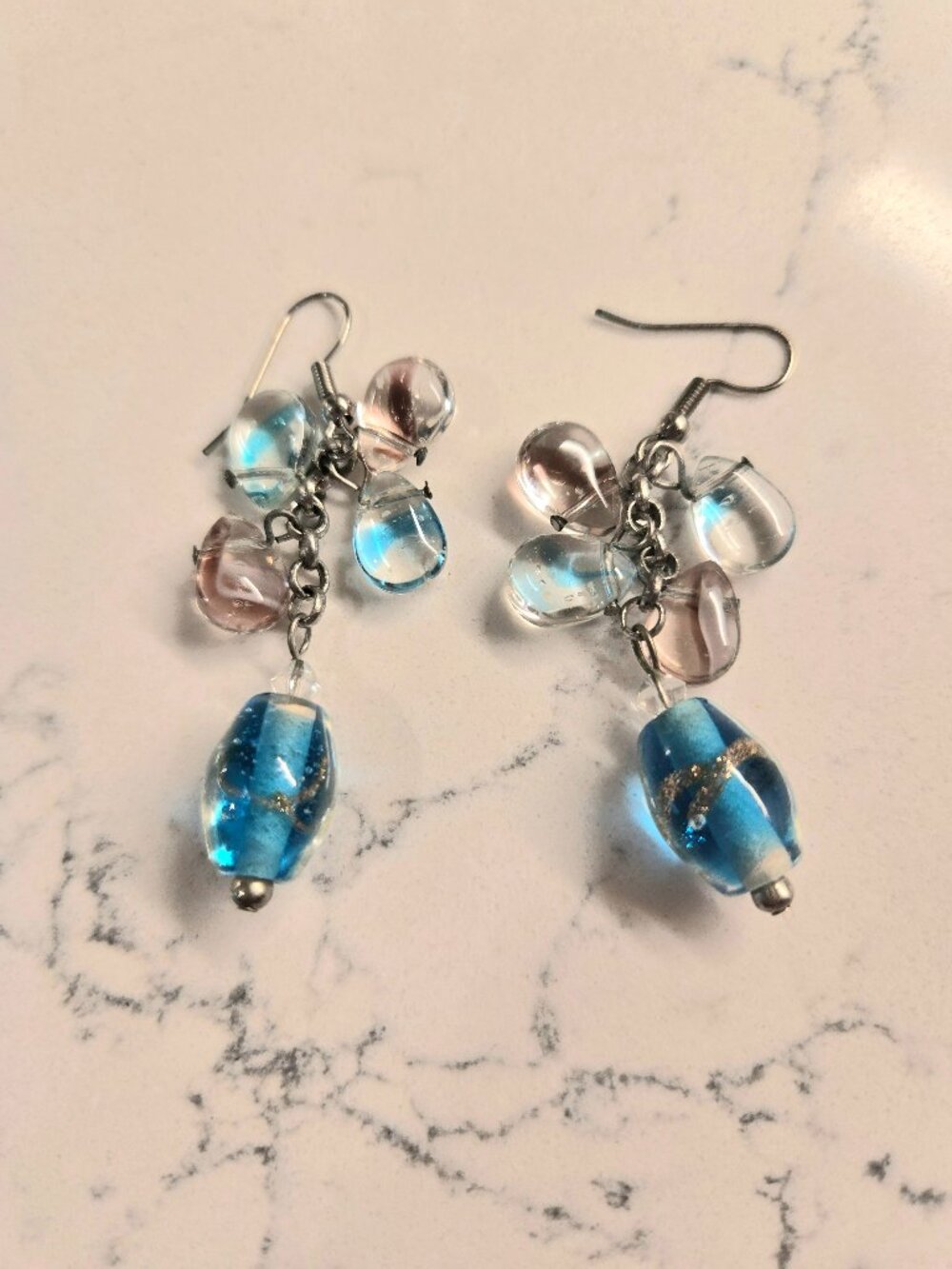 Teal and crystal pierced earrings